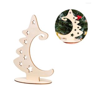 Christmas Decorations 1pc Tree Wood Slice With Stand Unpainted Wooden Plaque Star Xmas Ornaments Blank Sign For Crafts Home Decor