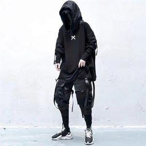 11 Bybb Dark Japanese Streetwear Man Hoodies Hip Hop Bordado Pullover de retalhos Fake Two Darkwear Tops Techwear Hoodies 201116