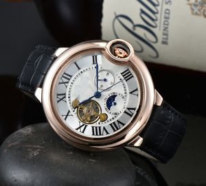 2022 Nowe luksusowe męskie zegarki duże koła zamachowe cztery szwy Automatyczny zegarek mechaniczny Księżycowe zegarek na rękę Wysokiej jakości marki skórzany pasek mody