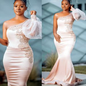 2022 ￁rabe Aso Ebi Champagne Mermaid Prom Vestidos