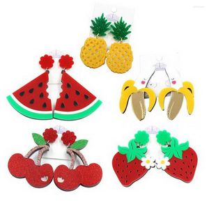 매달린 귀걸이 과일 붉은 딸기 수박 수수화 바나나 체리 파인애플 아크릴