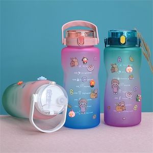 2L 대용량 갤런 물병 바운스 더블 짚 캡 시간 규모 알림 귀여운 스티커 BPA 무료 220509