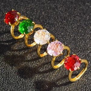 Cluster Rings Foydjew Large Particle Fireworks Cut Yellow Crystal Sea Blue PD990 Ring Holder Inlaid Colored Stone Open For Women