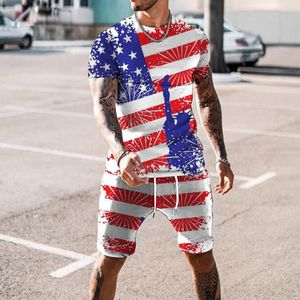 Men's Tracksuits Summer Men's American Flag T-shirts Set 3D Printed Fashion Shorts Vintage Outfit Casual Sportswear Quick Dry