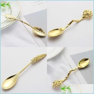 Cucchiai Placcatura in oro Mestolo Alberi di cocco Foglia Ramo Cucchiaio per piante Cucchiai per intaglio in metallo Accessori per la cucina Caffè Dessert 2 2Sd C2 Drop Dhyvq