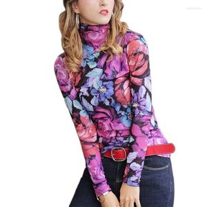 Kvinnors tr￶jor Kvinna Hit End Shirt Spring Autumn Ins Long Sleeve Inside High Collar Fashion Show Thin All-Match Women Top Trendy