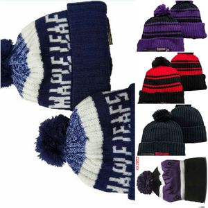 Maple Leafs Beanie North American Hockey Ball Side Side Patch Winter Sport Sport Knit Hat Caps A2