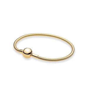 Yellow Gold Plated Round Clasp Charm Armband med originalbox f￶r Pandora Real Sterling Silver Party Jewelry for Women Girls Snake Chain Charms Armband