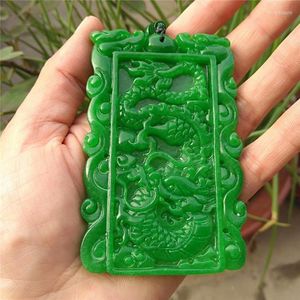 Pendant Necklaces Natural Myanmar Emerald Green Jade Dragon Hand Carved Pendants Necklace Brand Men Women Real Jewelry Jadeite