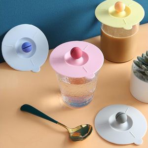 Round Silicone Cup Lid with Spoon Holder Universal Ceramic Cup Lid Glass Water Tea Cup Accessories Dustproof Mug Lid LX5197