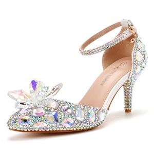 Bling High Teels Sheel Strap Glitter Gelin Ayakkabı Platform Pompaları 34-43 7cm Düğün Partisi Kokteyl Prom Queenera Doğum Günü Noktalı Ayak parmağı Mor Gümüş Pageant