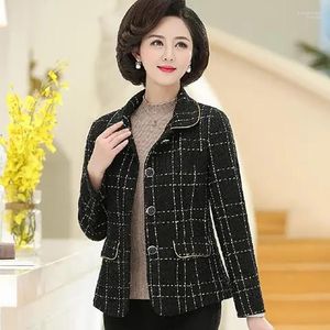 Women's Jackets Women's Elegant Slim Waist Short Women Fashion Middle Aged Knitted Tweed Coat 2022 Autumn Plaid Single-breasted Suit