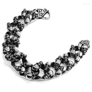 Link Bracelets AMUMIU Cool Skull Men Bracelet Jewelry Stainless Steel Skeleton Chain Heavy Puck 8.5" Halloween Undead Decoration HZB143