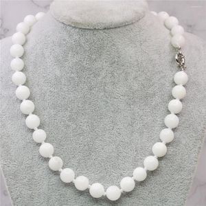 Hängen Style Natural White Porcelain Stone Jades Round Beads 8mm 10mm 12mm Women's Necklace Jewelry Wedding Chain Gift 18inch Y737