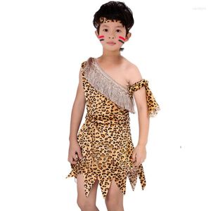 Stage Wear Children Boy Savage Caveman Costumes Leopard African Tribal Clothing For Girl Performance Cosplay Dress