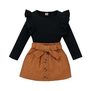 Conjuntos de roupas para crianças, bebês, meninas, conjunto de saia manga longa gola redonda com cintura elástica roupa casual para o dia a dia 9M-4T 221019