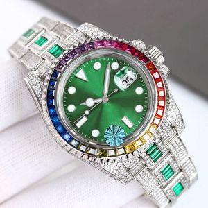 Armbandsur Diamond Mens Watch 40mm Automatisk mekanisk klocka Rainbow Square Diamonds Dial Sapphire Dign Wristwatch Montre de Luxe