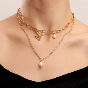 Choker Vintage Punk Dicke Kette Nachahmung Perlen Buchstabe M Anhänger Halskette Für Frauen Mode Geometrische Chocker Kragen Schmuck Geschenk