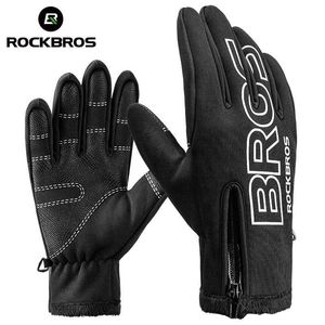 Skidhandskar Rockbros Winter Cycling Full Finger Gloves Håll varm pekskärm Lång fingermotorcykel Elektrisk cykel Vattentäta skidhandskar L221017