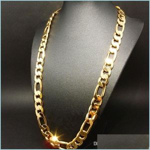 Kedjor Ny tung 94G 12mm 24K Gul fast guldfylld Menshalsband Curb Chain Jewelry Drop Delivery 2022 Halsband Pendants DH5UI