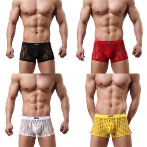 Underpants Adults Sexy Men Fishnet Boxers Briefs See-through Breathable Low Rise Men's Underwear Bottoms Panties Sleepwear