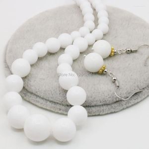 Halsband örhängen uppsättning 6-14 mm tridacna torn örhänge set vit kedja lycklig natursten runda pärlor mode smycken gåvor ornament