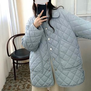 Women's Down Korean Parka Quilted Coat Cotton Padded Thin Autumn Short Warm Oversize Casual Turn Collar Winter Jackets For Women