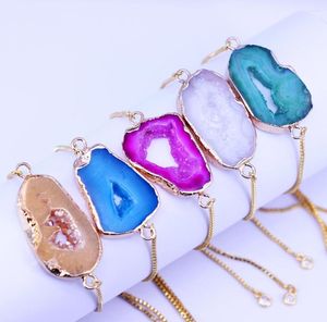 Charm Bracelets 3PCS Gold Color Natural Geode Agate Slice Adjustable Chain For Women