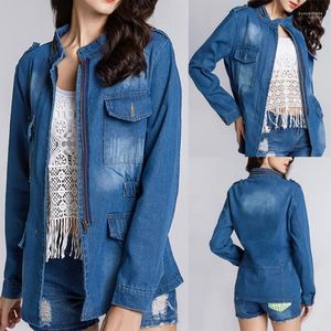 Frauenjacken Frauenjacke Damen warme Oberbekleidung Denim Feste Farbe Wäsche alter Reißverschluss großer Größe Loose Jeans Coat Hemd 8.27