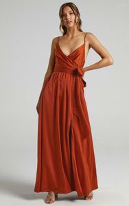 Casual Dresses Rust Red Slip Long Dress With Bow Female Elegant Sweet Vintage Greece Style Party Drop amp No