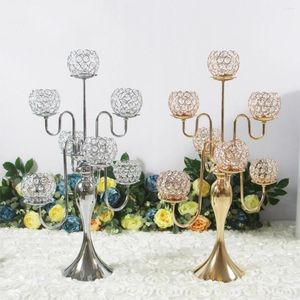 Party Decoration Wedding Decorations High Gold Crystal Candelabra Centerpieces Metal 5 Arms Candle Holder Centerpiece For Weddings