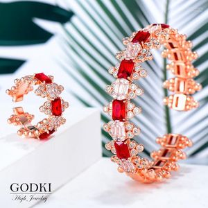 Brincos de colar Definir Godki Luxury Geometry Bangle Sets Fashion Dubai White Bridal Jóias para mulheres Casamento Brincos para como Mulheres