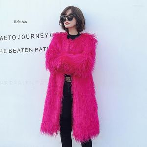 Kadın Kürk 2022 Varış Kadınlar 95cm uzunluğunda sahte cadde kadın renkli lüks kabarık Moğolistan Koyun Ceket