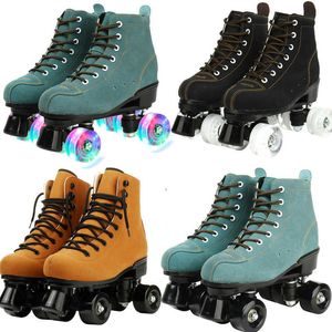 Ice Skates Women Cowhide Leather Roller Skating Shoes Sliding Inline Quad Sneakers Training Europe Size Row 4 Wheel Black L221014