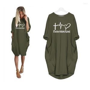 Vestidos casuais 2022 camisas da moda Faith Hope Love Letters estampadas femininas vestido irregular plus size