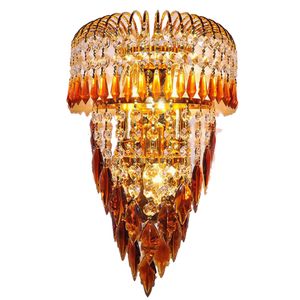 Modern v￤gglampa guld palat grind kristall blad sovrum s￤ngsidor korridor lyxig sconce ljus europeisk vardagsrum f￤ste belysning