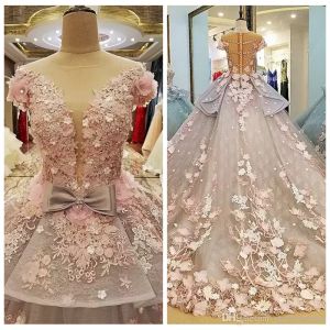 Schiere schöne A-Linie Brautkleider mit Perlenkristall und 3D-Blumen geschmückte Brautkleider Custom Bling Bling Bow Vestidos De