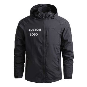 Męskie kurtki 2021 Autumn Nowe mężczyźni Wodoodporny kaptura zwyczaj Your Windbreaker Jacket Płaszcz Mężczyzn Casual Outdoor Toraking Tactics Military T221017