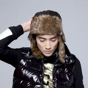 Berets Winter Men Bomber Hat Warm Thicken Faux Fur Earflap Russian Caps Male Leifeng Windproof Snow Ski Black Brown 2022