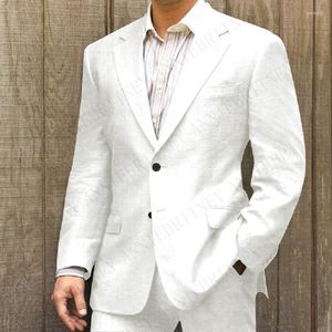 Abiti da uomo ANNIEBRITNEY 2022 Set da uomo in lino bianco Casual Tuxedo Slim Fit Summer Beach Sposo Giacca da sposa Abito personalizzato per