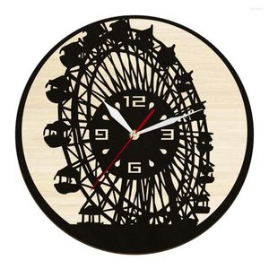 Zegary ścienne Londyn Eye Ferris Wheel Natura Drewniana zegar do wystroju biura domowego Anglia Landmark Rustic UK Artwork Silent Quartz