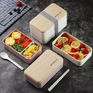 Двойная ланч -коробка 1200 мл деревянного салата Bento Boxes Микроволновый портативный контейнер для работников P1019