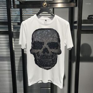 メンズTシャツクラシックスカルデザインラインストーンパターンメンズTシャツ輝くグローショートスリーブストリートトップ