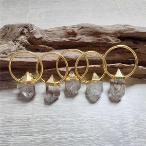Colares pendentes Fuwo Natural Shining Crystal Point Gold de soldagem de cobre Anel de quartzo bruto Acessórios para colar PD416 5pcs/lote