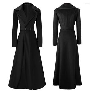 Anime Costumes Women Vintage Long Trench Coat Autumn Pleuche Medieval Dress Slim Fit Maxi Turn Down Collar Jacket Cosplay Costume