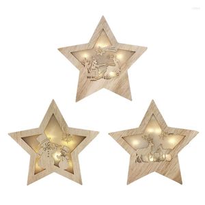 Christmas Decorations Artistic Light Wooden Star Shaped Hanging Ornament Santa Claus Snowman Elk Xmas Decoration Wedding Gift For Friend