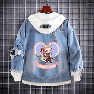 Men's Hoodies Janpanese Anime Cosplay Hoddies Light Blue Denim Jacket Streetwear Hip Hop Hooded Jean Jackets Outwear Coat Boys Girls