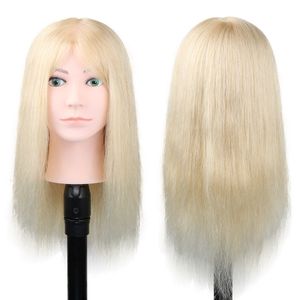 Real Human Hair Mannequin Head Long Straight White Hair Hairdressing Model