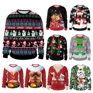 Sweaters masculinos Natal Funny Cartoon Monster Snowflake 3D Impresso Jumpers Ugly Tops Unissex Pullovers de outono Clobo G221018