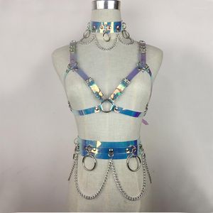 Belts Women Rainbow PVC Harness for Bust Metal Chain Wide Wide Belt Belt Chocker avec grand joint torique Décoration du club de nuit